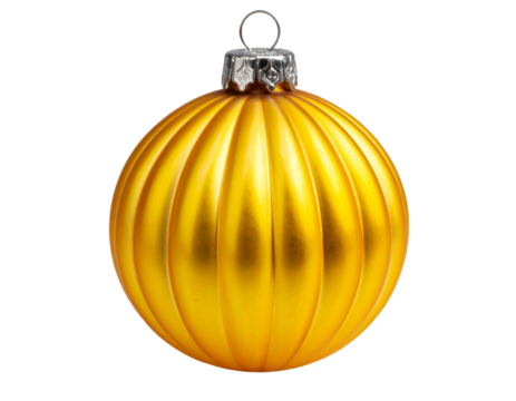 Vintage Ribbed Yellow Glass Ornament with Metal Cap, isolated on transparent background - Powered by Adobe
