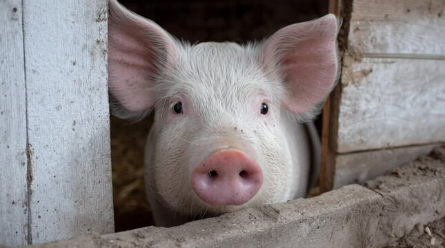 Hog in a pig sty - swine farming and ranching for pork