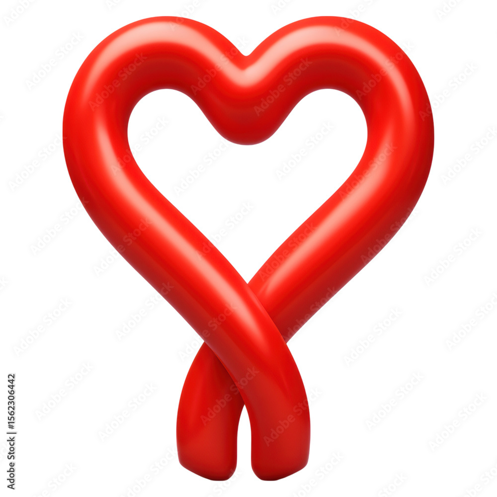 Poster a shiny red ribbon is shaped into a smooth, three-dimensional heart with a twisted bottom, symbolizi