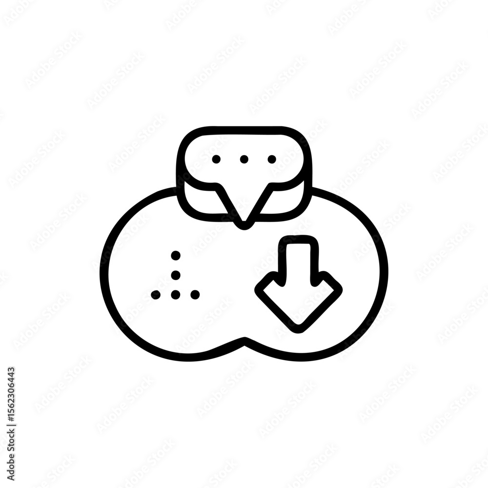 Poster icon with three dots a downward arrow a speech bubble shape on symbol graphic