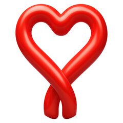 A shiny red ribbon is shaped into a smooth, three-dimensional heart with a twisted bottom, symbolizing love and affection.