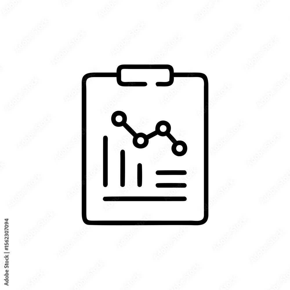 Poster handdrawn a clipboard with a line graph bar chart elements vector
