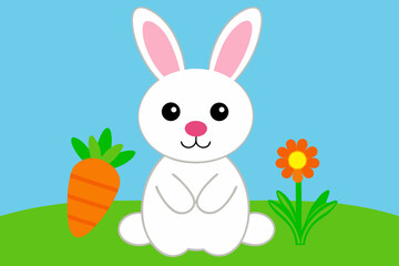 Adorable Easter Rabbit Sitting in Flower Field