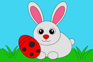 Spring Easter Bunny with Egg in Floral Setting