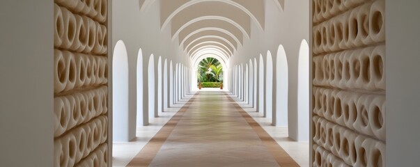 Arched Hallway A Perspective View to Tropical Garden,Architecture ,Interior