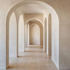 Arched Hallway Beige Minimalist Interior, architecture , design