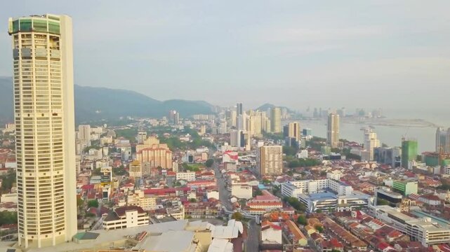 Aerial view of georgetown, penang, malaysia, with komtar tower