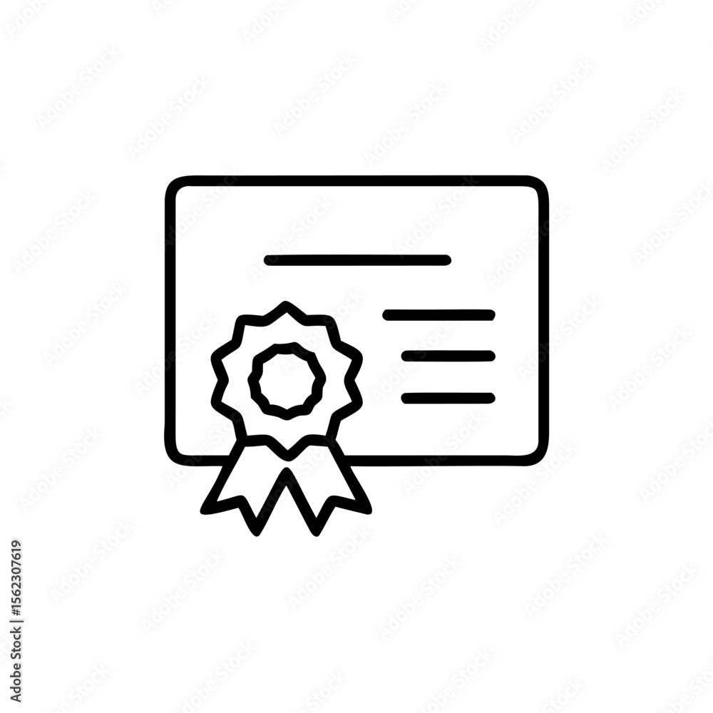 Poster certificate icon with a ribbon three horizontal lines on a award document
