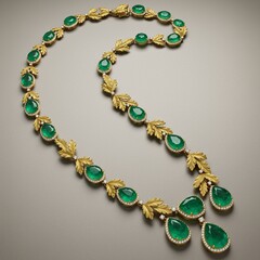 Obraz premium Exquisite Colombian Emerald & Diamond Necklace in Baroque Gold Setting