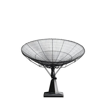 Large parabolic satellite dish antenna with intricate metal structure isolated on transparent background