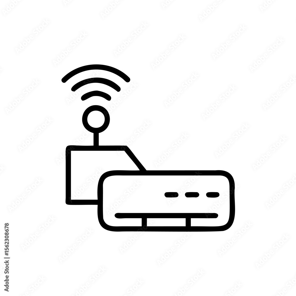 Poster handdrawn a wireless router with signal waves on wifi internet