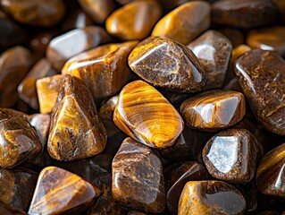 Polished brown/gold tiger's eye stones clustered together