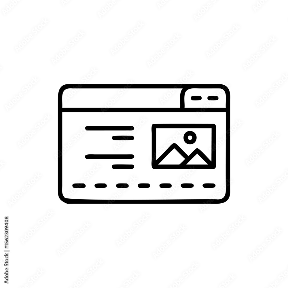 Poster Handdrawn a website window with image text elements on browser interface