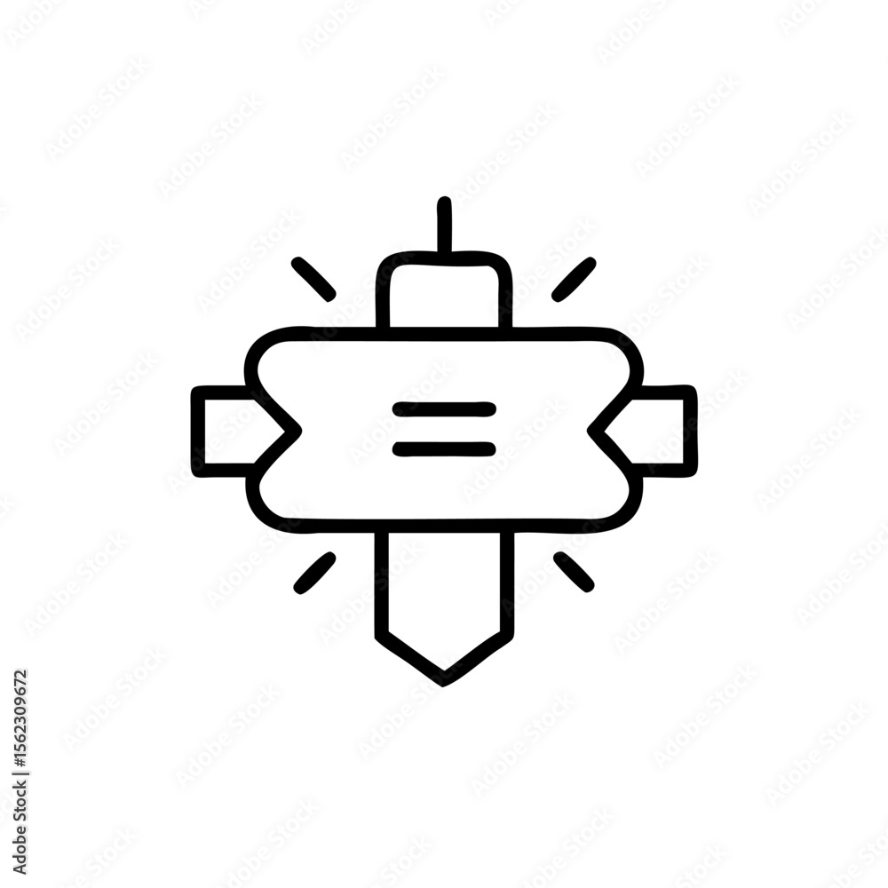 Poster handdrawn a stylized signpost with a central rectangle arrow direction navigation
