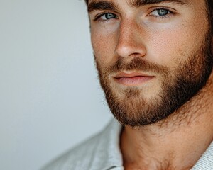 Fototapeta premium Portrait of handsome man with beard, blue eyes