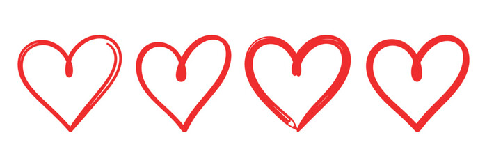 Hand Drawn Heart – red Doodle Love Symbol Vector set