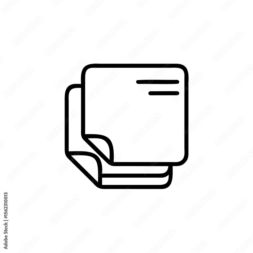Poster stack paper sheets with two horizontal lines curled corners in outline vector