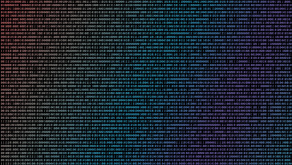 Rainbow binary code on the black background