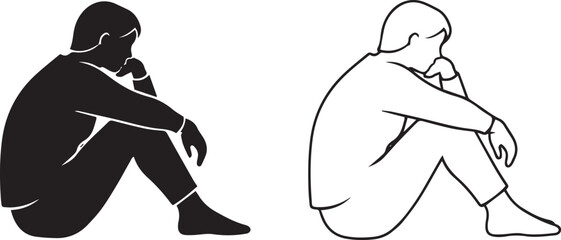 Sad Depressed Man Sitting Alone Icon