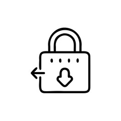 Handdrawn padlock icon with download arrow left arrow on security