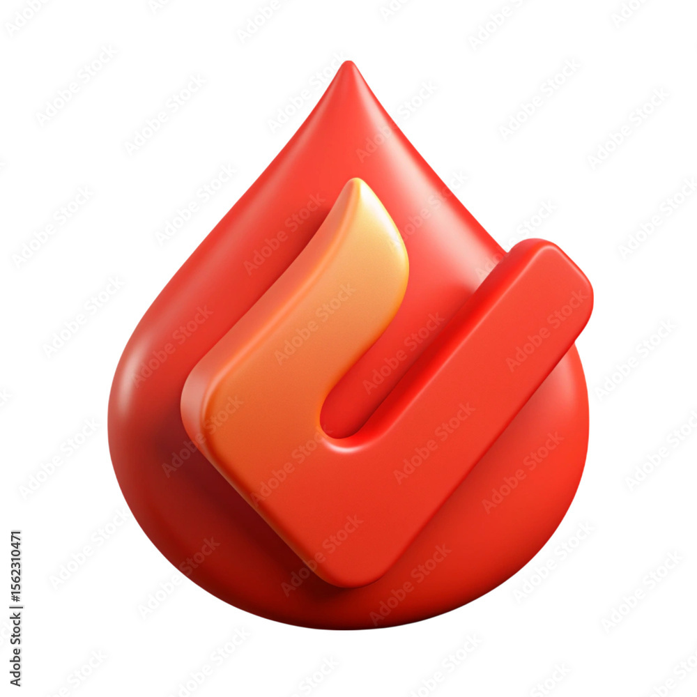 Poster 3d render of a flame shape design with integrated tick mark on black background