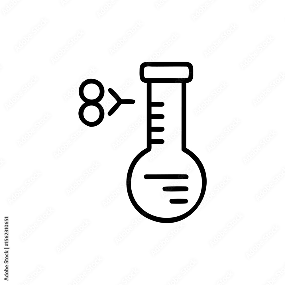 Poster outline a flask with measurements an atom-like symbol on beaker science