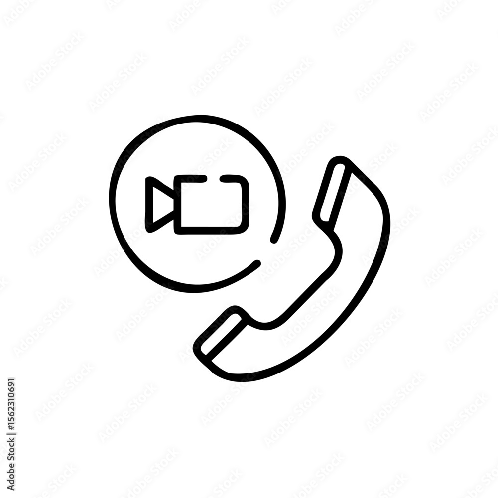 Poster line art a video call icon with a phone receiver a camera symbol vector