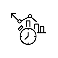 Line art a clock with a graph bar chart elements on a time bars