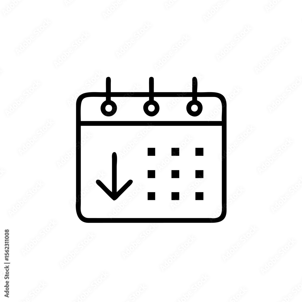 Poster calendar icon with arrow pointing down grid squares on schedule date