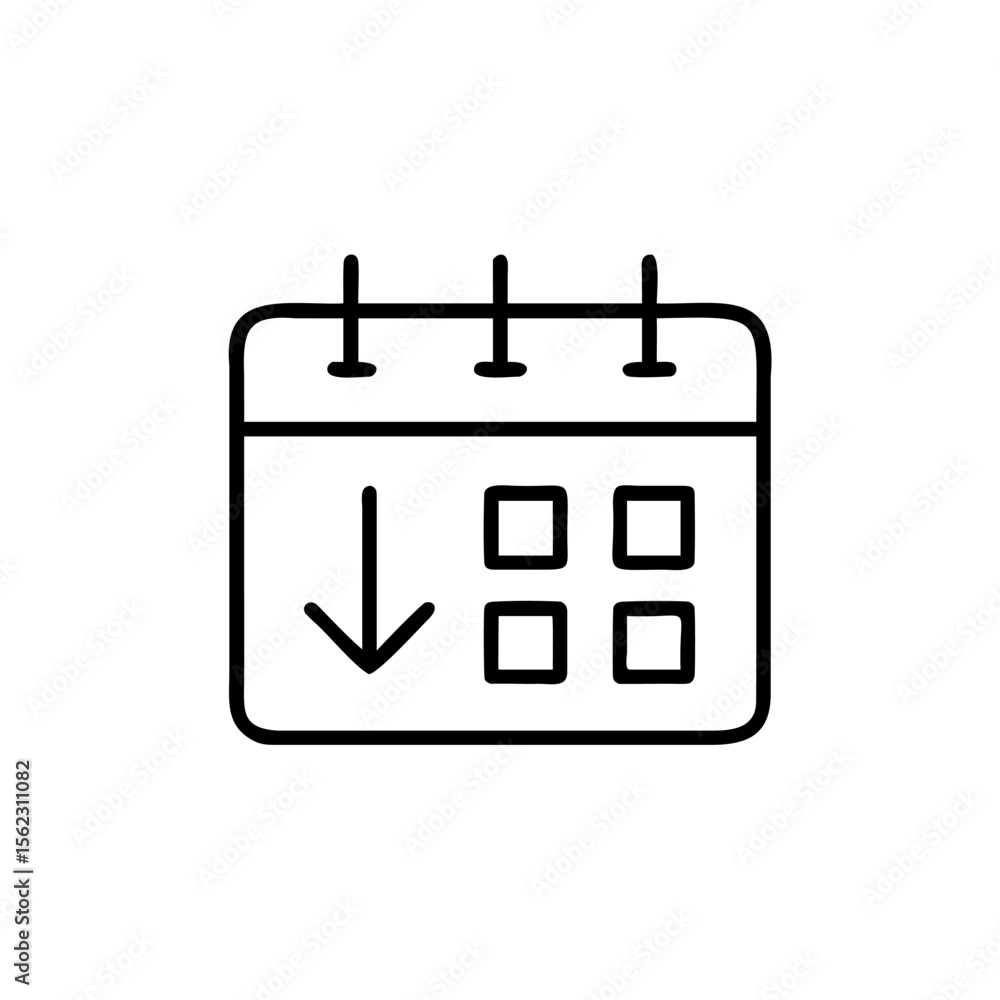 Poster calendar icon with arrow pointing down four small squares on schedule date