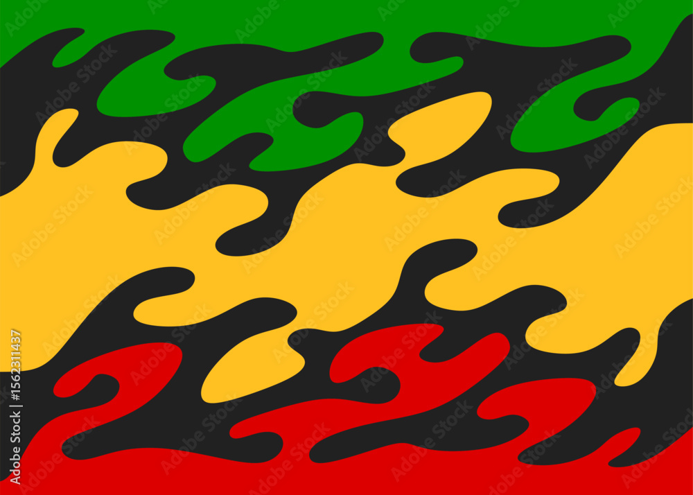 Poster abstract background with colorful wavy lines pattern and with jamaican color theme