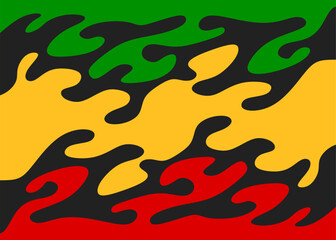 Abstract background with colorful wavy lines pattern and with Jamaican color theme