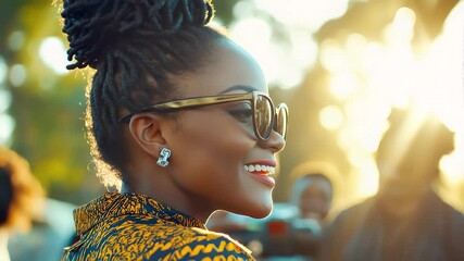 Close-up of Smiling Black Woman in Sunlight