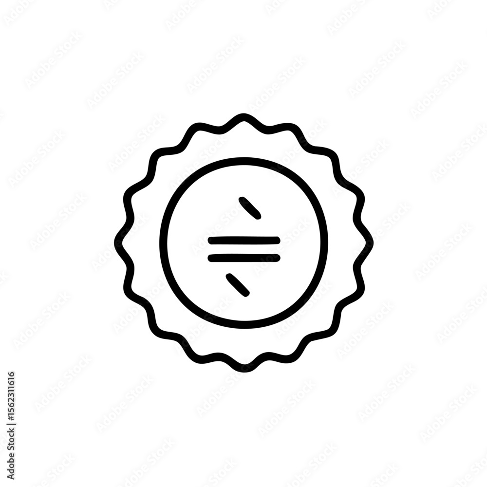Aufkleber bottle cap icon with equal sign inside a circle with a wavy edge on symbol