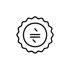 Bottle cap icon with equal sign inside a circle with a wavy edge on symbol