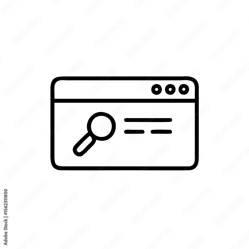 Poster handdrawn a web browser window with a magnifying glass lines search