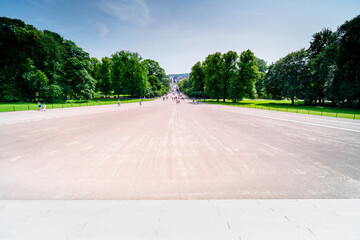 People walking along the main street of the capital of Norway. Karl Johans gate Oslo.	
