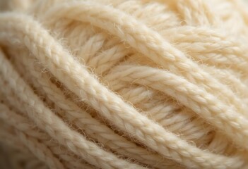 Cream Beige Wool Yarn Texture Close-Up with Soft Natural Fibers