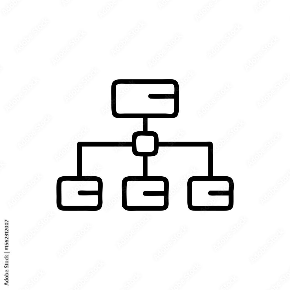 Poster handdrawn organizational chart with rectangular shapes connecting lines on diagram