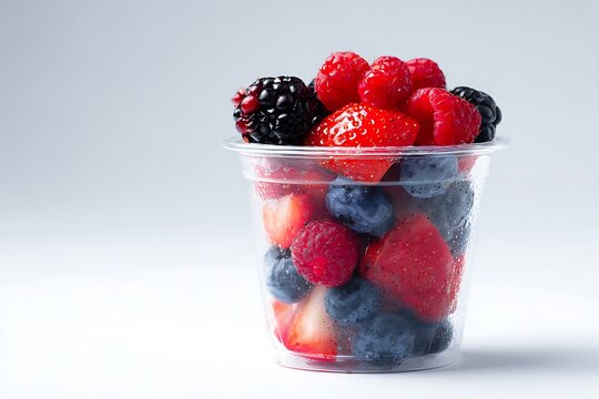 Delicious and refreshing mixed berry cup with strawberries, raspberries, blueberries, and blackberries