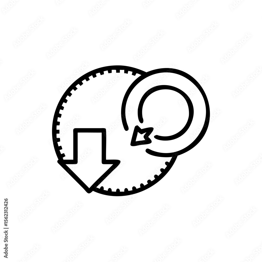 Poster graphic a circle with dotted edge arrow pointing down with a circular arrow vector