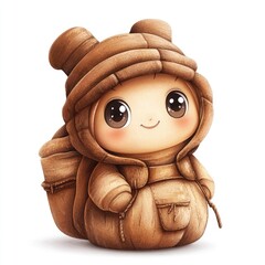 Cute, wooden creature with a backpack