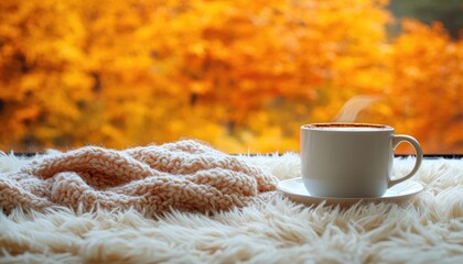 Cozy autumn morning with a warm drink