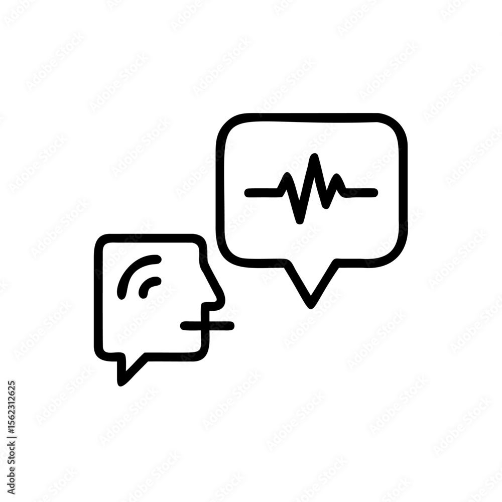 Poster outline a head with a speech bubble a waveform on a talk communication