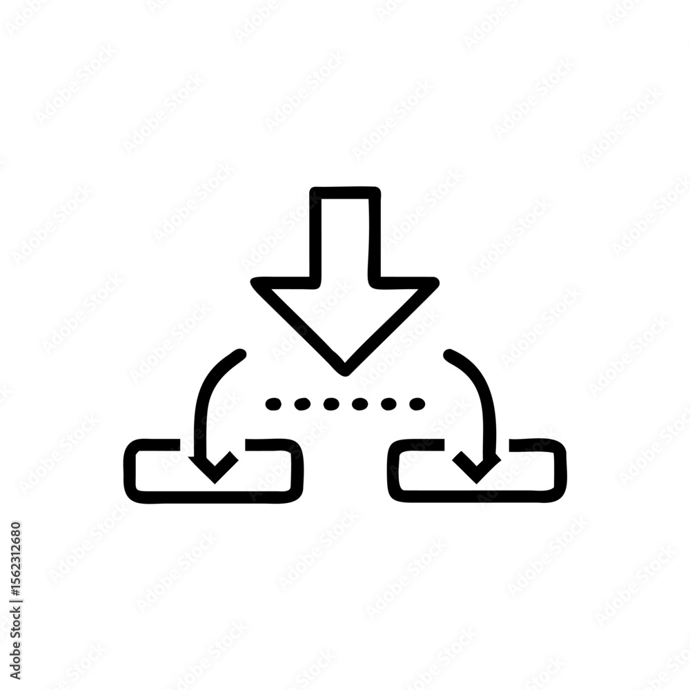 Poster arrow pointing down to two boxes with curved arrows dotted line on vector