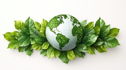 Earth surrounded by lush green leaves