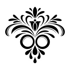 Abstract floral design element with vintage ornamental pattern and decorative swirls in black vector style