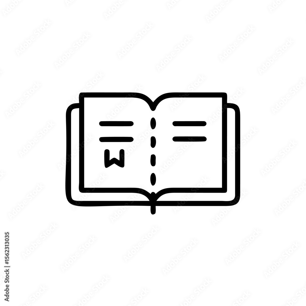 Poster handdrawn outline open book icon with lines bookmark on vector