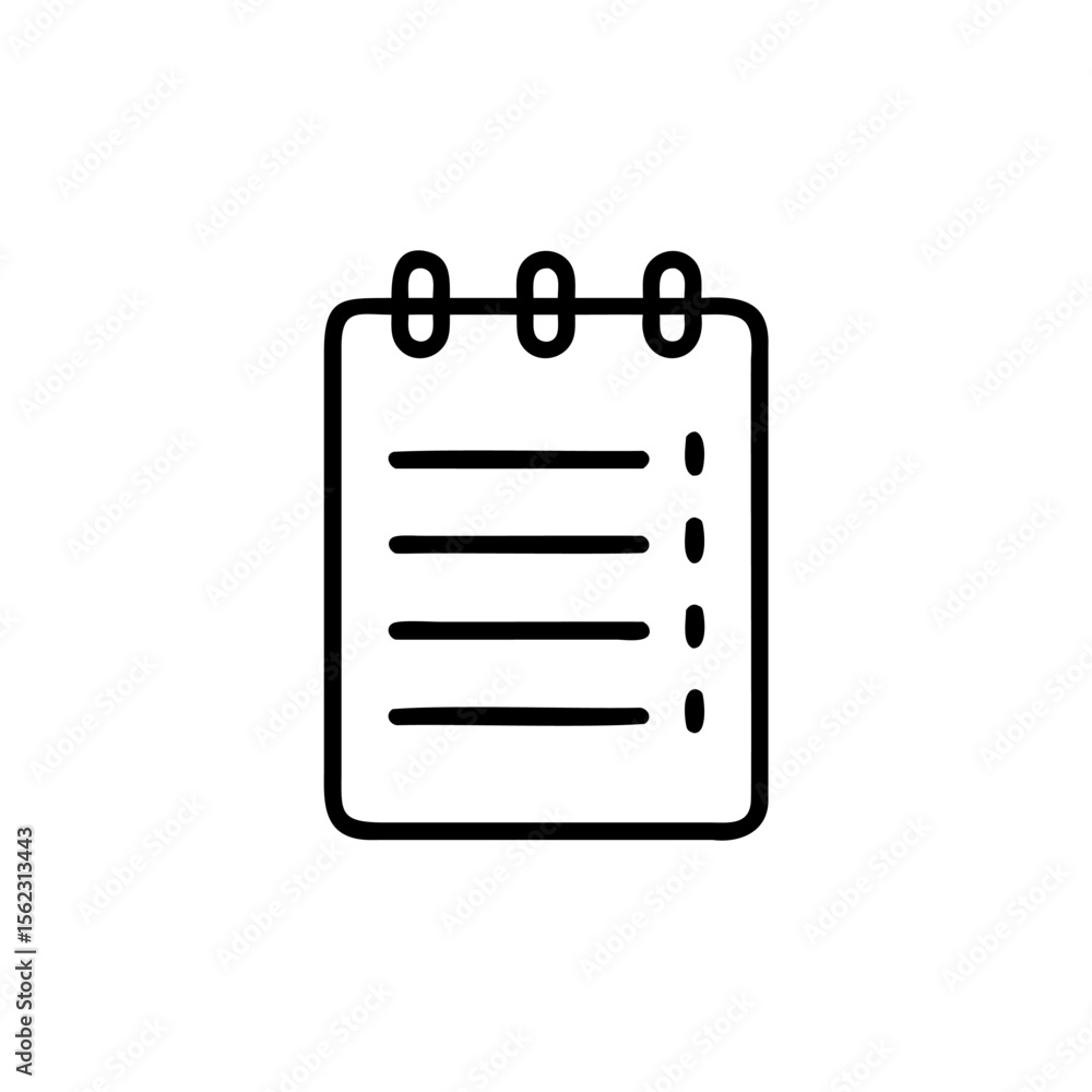 Poster handdrawn notepad icon with lined paper three ring binder elements notebook lines