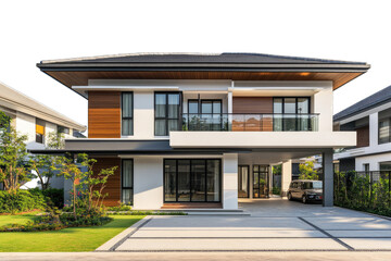 Fototapeta premium Modern, two-story home with a covered carport